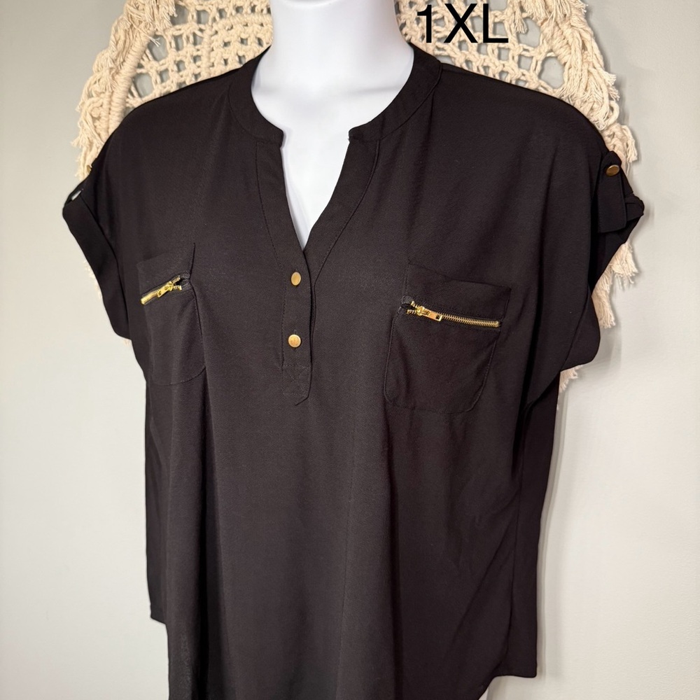 Chic Black Blouse with Gold Details